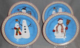 Set (4) Sakura Snowman Pattern Salad Plates Holiday - Christmas - £31.13 GBP