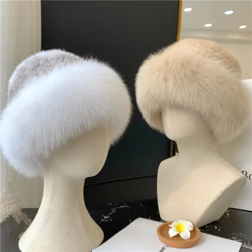 Women Real Mink Fur Hat Knitted Stretch Cap Bowler Cloche Hat Fox Fur Tr... - £34.41 GBP