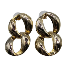 Pierced Double Link Hoop Earrings Interlocked Circles Elegant Gold Retro Style - £6.10 GBP