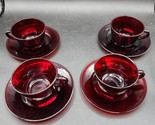Arcoroc Of France Ruby Red Cup &amp; Saucer Set of 4 - Vintage 1970s Good Qu... - $27.59