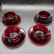 Arcoroc Of France Ruby Red Cup &amp; Saucer Set of 4 - Vintage 1970s Good Quality - £21.58 GBP