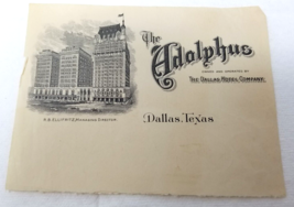 1920s The Adolphus Hotel The Dallas Hotel Company Partial Stationary Sheet - $18.95