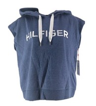 Tommy Hilfiger Sport Hooded Vest Size XL Womens Blue White Drawstring Exercise - £20.49 GBP