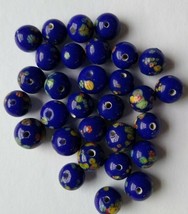 30 Cobalt Blue Glass Japanese Millefiori Flower Beads Flower Power Hippy Craze - $20.14