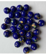 30 Cobalt Blue Glass Japanese Millefiori Flower Beads Flower Power Hippy Craze - $21.39