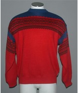 VTG Obermeyer Fair Isle Red Navy Blue Black Wool Blend Ski Sweater Men&#39;s... - $59.99