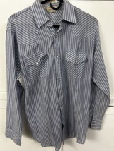 Timber Run Western Shirt Mens M Blue Striped Snap Front Long Sleeve Cowboy - $14.80