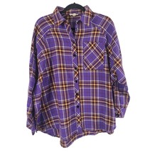 Easel Button Front Long Sleeve Top S Womens Purple Orange White Cotton O... - $23.06