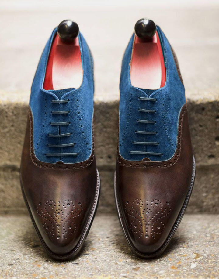 casual genuine calf leather men dress shoes blue KaLI_store Dress Shoes for Men Men's Dress Shoes Leather Casual Dress Shoes for Men Leather Business Oxford Shoes for Men,Blue