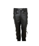 New Men Black Pant Genuine Lace Up Biker Stylish Designer Leather Lambsk... - $166.08 CAD+