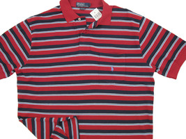 NEW Vintage Polo Ralph Lauren Shirt!  Red &amp; Blue Stripe  Mesh  Pocket  RUNS BIG - £39.86 GBP