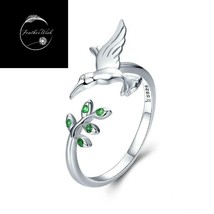 Bird And Tree Adjustable Resizable Ring Genuine Sterling Silver 925 With CZ - £15.58 GBP