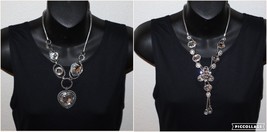Lot of 2 Boho Asymmetric Chunky Glass Silver Metal Rope Necklace Silver ... - $18.00