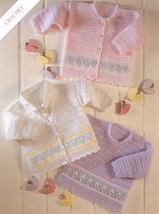 Baby Crochet Jumper/Cardigans 51-55cm in 8ply Meadow Colours Floral Border  - £1.63 GBP