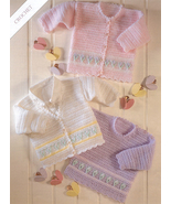 Baby Crochet Jumper/Cardigans 51-55cm in 8ply Meadow Colours Floral Border  - £1.64 GBP