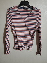 Allegra K Crossover Form Fitting Top Ribbed Striped Sz Xl Small Fitting - £13.11 GBP