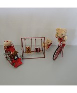 RB Teddy Bear &amp; Red Metal Playground Christmas Ornaments Decorations 3 Pcs - $180.84 MXN