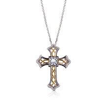 925 Sterling Silver Platinum Plated 1.75 CT White Cubic Zirconia Cross P... - $69.00