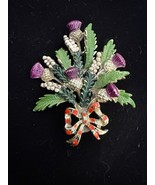 Vintage REED Thistle Bouquet Brooch With Red Bow &amp; Green Leaves Gold-Ton... - $336.30 MXN