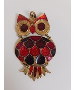 Vintage Red Enamel Movable Owl Pendant Large - $360.32 MXN