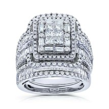 4Ct Round Cut Real Moissanite Cluster Engagement Ring 14k White Gold Plated - $4,330.04 MXN