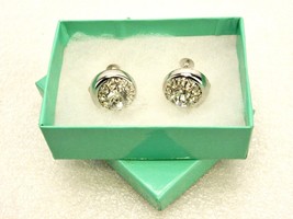 Coro Button Style Earrings, White Crystal, Silver Tone, Fashion Jewelry,... - $9.75