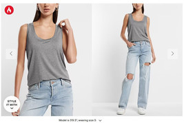 EXPRESS Women Relaxed Tank Top Grey Size Medium Supersoft Relaxed fit Scoopneck - £15.12 GBP
