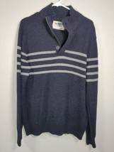 Men&#39;s Urban Pipeline Henley Sweater Navy Blue Stripe Zip Button Neck Size Large - £10.38 GBP