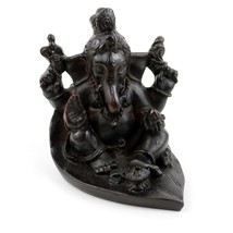 Ganesha On Leaf Incense Burner 2.25&quot; Hindu Elephant God New Dark Resin Ganesh - £7.95 GBP