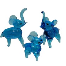 3 Cobalt Blue Glass Elephant Family Hand Blown Figurine Studio Art Glass... - $34.99
