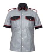 Men&#39;s Real Leather Police Uniform Shirt Short Sleeves Gay BLUF Shirt - $1,793.77 MXN