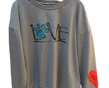 Love Dog Pawprint gray women 2XL sweatshirt red heart on sleeve - £7.78 GBP