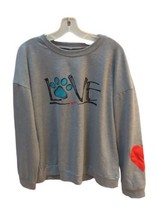 Love Dog Pawprint gray women 2XL sweatshirt red heart on sleeve - £7.77 GBP
