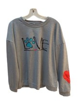 Love Dog Pawprint gray women 2XL sweatshirt red heart on sleeve - £7.78 GBP