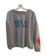 Love Dog Pawprint gray women 2XL sweatshirt red heart on sleeve - £7.78 GBP