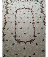 Christmas Tablecloth 57.5&quot;x 82&quot;  Green Leaves Red Berries &amp; Ribbon Holly... - $16.78
