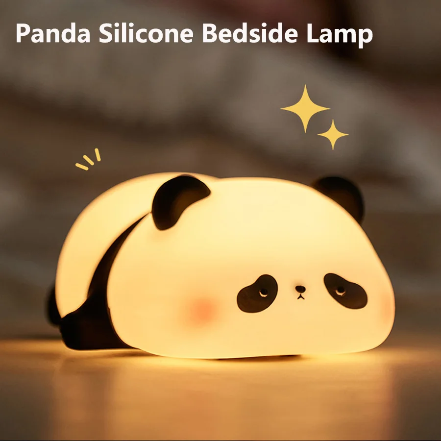 Ht cute panda silicone night lamp usb rechargeable timing bedside table lamp room decor thumb200