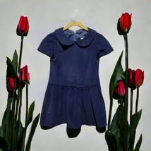 Isabel Garreton Size 6 Vintage Retro Corduroy Blue Dress Peter Pan Collar Bows  - £23.74 GBP