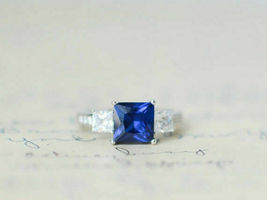 1ct Blue Sapphire Diamond 14k White Gold Over Bridal Wedding Exclusive Halo Ring - £68.68 GBP