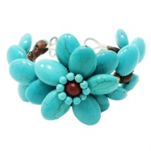Bold Flower Cluster Turquoise Adjustable Cuff - £16.60 GBP