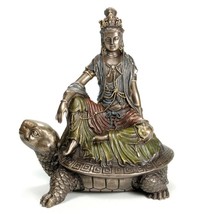 Kwan Yin On Tortoise Statue 6&quot; Goddess Bronze Resin Water Moon Quan Yin Journey - £40.25 GBP