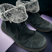 Khombu Jessica Black Suede Leather Bootie with gray fur collar womens si... - $15.63