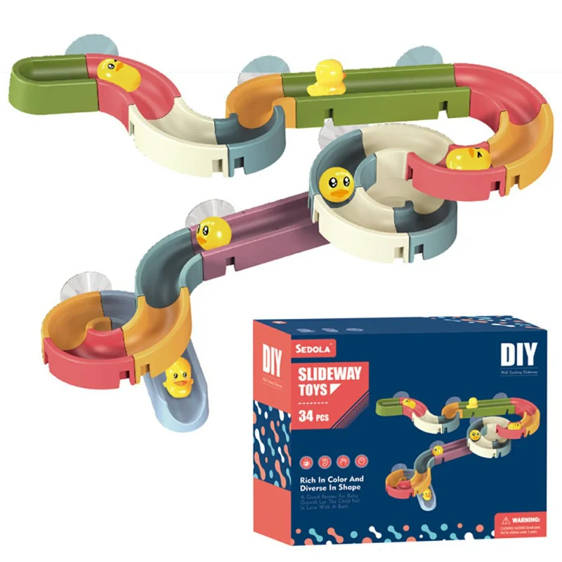 Kids Bath Toys Wall Suction Cup Assembling Tracks Yellow Ducks Slide Way - £18.93 GBP+