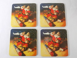 4 VINTAGE COCA COLA CORK COASTERS CHRISTMAS SANTA CLAUS PLAYING WITH TRAIN - £2.71 GBP