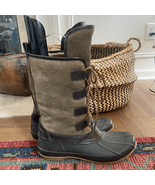 Tory Burch Argyll Olive Leather Lace Brown Rubber Duck Boots Shearling S... - $1,348.89 MXN