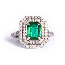 2 ct emerald and diamond statement ring/9k white gold emerald engagement ring - £3,856.82 GBP