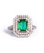 2 ct emerald and diamond statement ring/9k white gold emerald engagement... - £2,651.74 GBP+