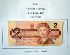 Canada Banknote,1986,2 Dollar Bill, # 239, 2 dollar bill, Canadian 2 dollar bill - £7.59 GBP