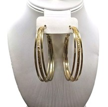 Pierced Glittered Hoop Earrings Elegant Gold Tone Design Lightweight Statement - £5.33 GBP