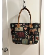Orvis Tapestry Tote Bag Leather Handles Cabin Bear Outdoor Vintage Fishi... - €21,29 EUR